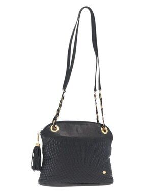 Authentic BALLY Chain Shoulder Bag Leather Navy Gold